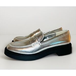 ZARA Women's Silver Preppy Loafers‎ Slip On Shoes Metallic US 10 EU 41 *NEW*